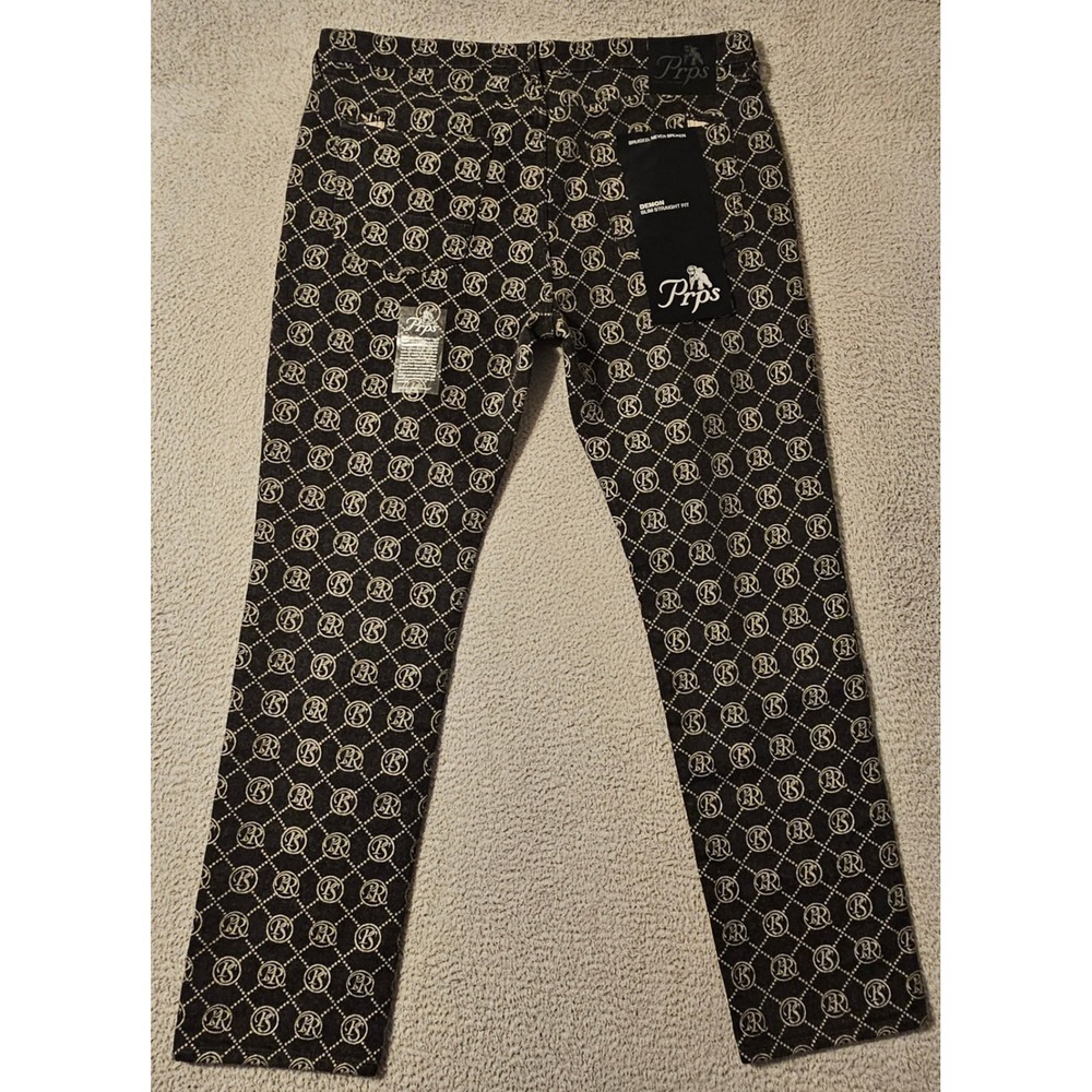 PRPS Demon Slim Straight Jeans Black Monogram Logo Print Denim Mens 42 E107P242 - Picture 2 of 8